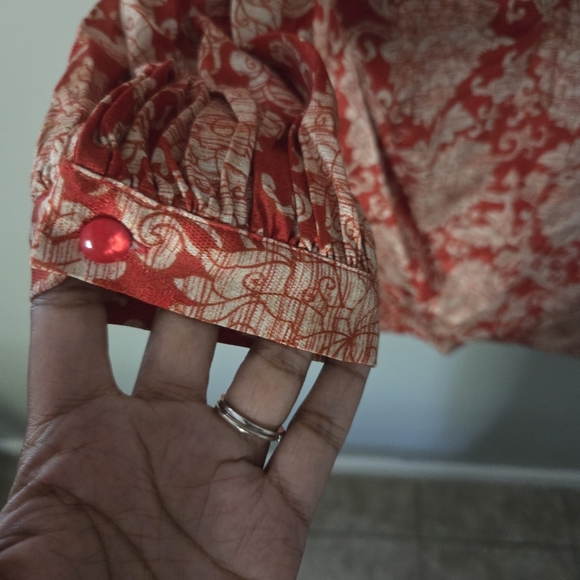 Anthropologie Skylar Floral Red Silk Blend Boho Faux Wrap Mini Dress. 8 - Picture 7 of 10